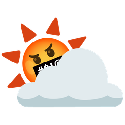 sun behind cloud and face with symbols on mouth