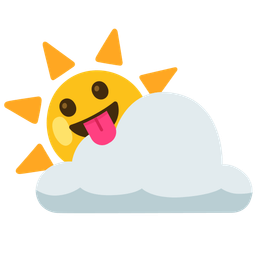 Sun behind cloud and Face with tongue
