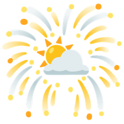 sun behind cloud and fireworks