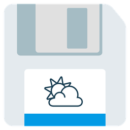 sun behind cloud and floppy disk