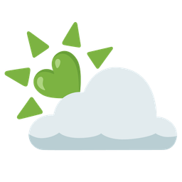 sun behind cloud and green heart