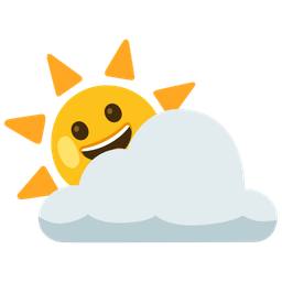Sun behind cloud and Grinning face