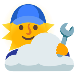 sun behind cloud and hammer and wrench