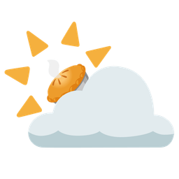 sun behind cloud and pie