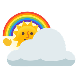 sun behind cloud and rainbow