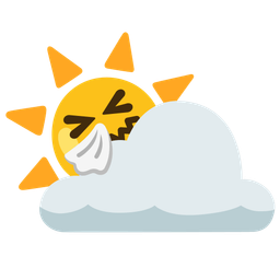 sun behind cloud and sneezing face