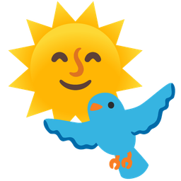 sun with face and bird