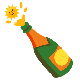 sun with face and bottle with popping cork