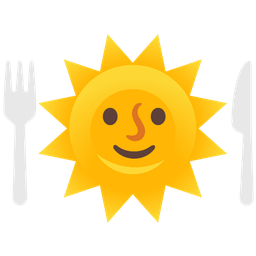 sun with face and fork and knife with plate