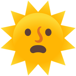 sun with face and frowning face with open mouth