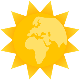 sun with face and globe showing Europe-Africa