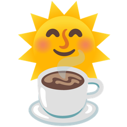 sun with face and hot beverage