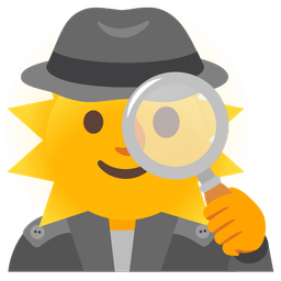 sun with face and magnifying glass tilted right