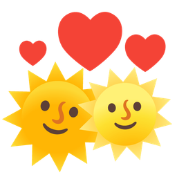 sun with face and revolving hearts