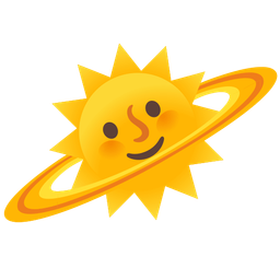sun with face and ringed planet