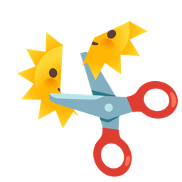 sun with face and scissors