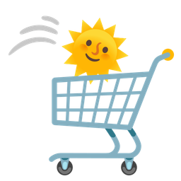 sun with face and shopping cart