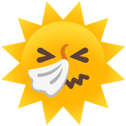 sun with face and sneezing face