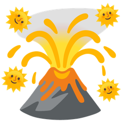 sun with face and volcano