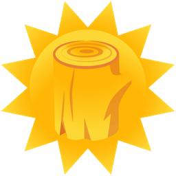 sun with face and wood