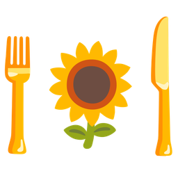 sunflower and fork and knife with plate