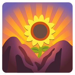 sunflower and sunrise over mountains