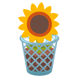 sunflower and wastebasket