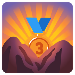 sunrise over mountains and 3rd place medal