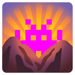 sunrise over mountains and alien monster