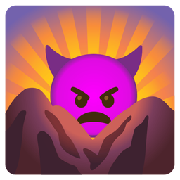 sunrise over mountains and angry face with horns