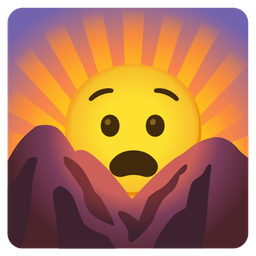 sunrise over mountains and anguished face