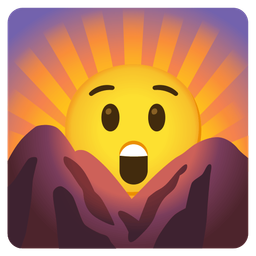 sunrise over mountains and astonished face