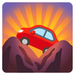 sunrise over mountains and automobile