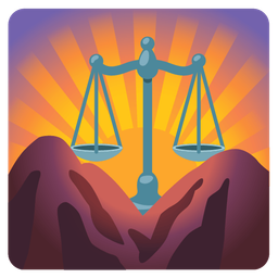 sunrise over mountains and balance scale