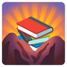 sunrise over mountains and books