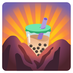 sunrise over mountains and bubble tea