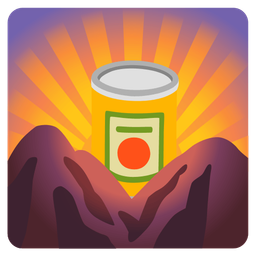 sunrise over mountains and canned food