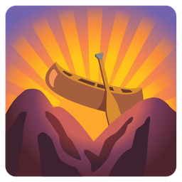 sunrise over mountains and canoe