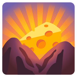 sunrise over mountains and cheese wedge