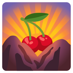 sunrise over mountains and cherries