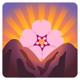 sunrise over mountains and cherry blossom