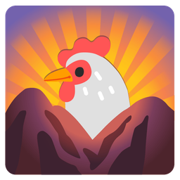 sunrise over mountains and chicken