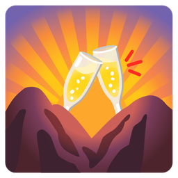 sunrise over mountains and clinking glasses