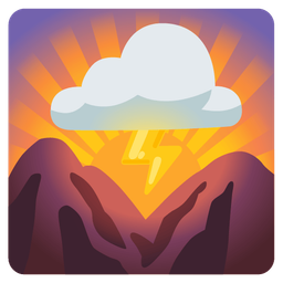 sunrise over mountains and cloud with lightning
