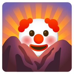 sunrise over mountains and clown face