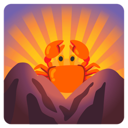 sunrise over mountains and crab
