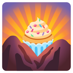sunrise over mountains and cupcake