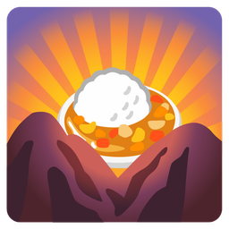 sunrise over mountains and curry rice