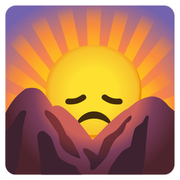sunrise over mountains and disappointed face