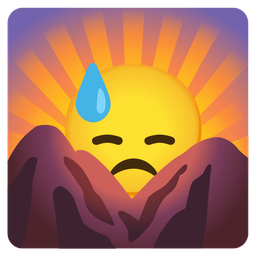 sunrise over mountains and downcast face with sweat